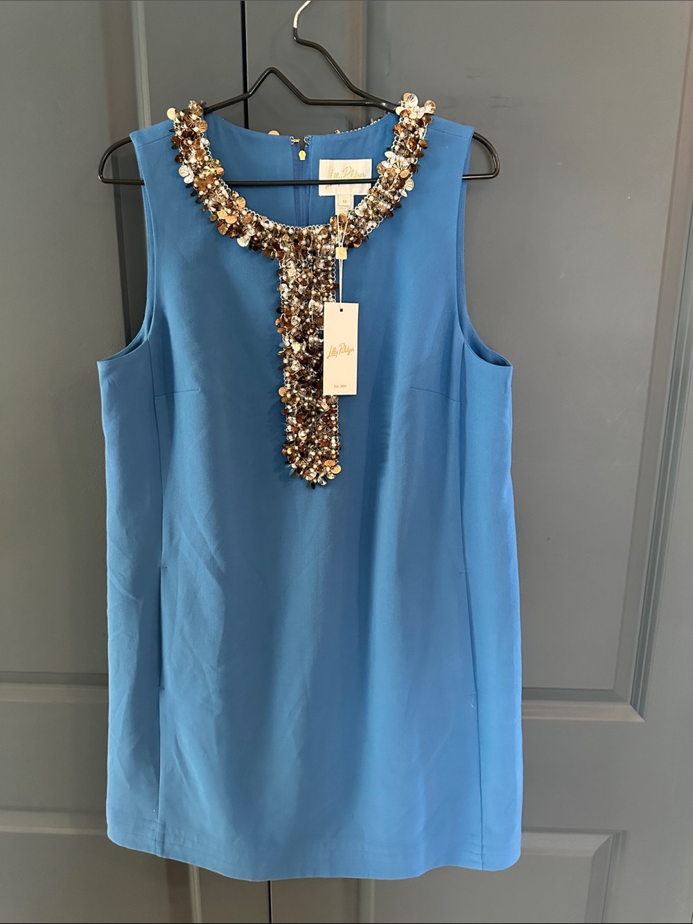 NWT Lilly Pulitzer Blue Embellished Beaded Shift Dress Sleeveless Size 8